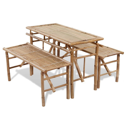 vidaXL biertafel van 100 cm met twee bamboe bankjes, praktisch en stijlvol voor buitengebruik