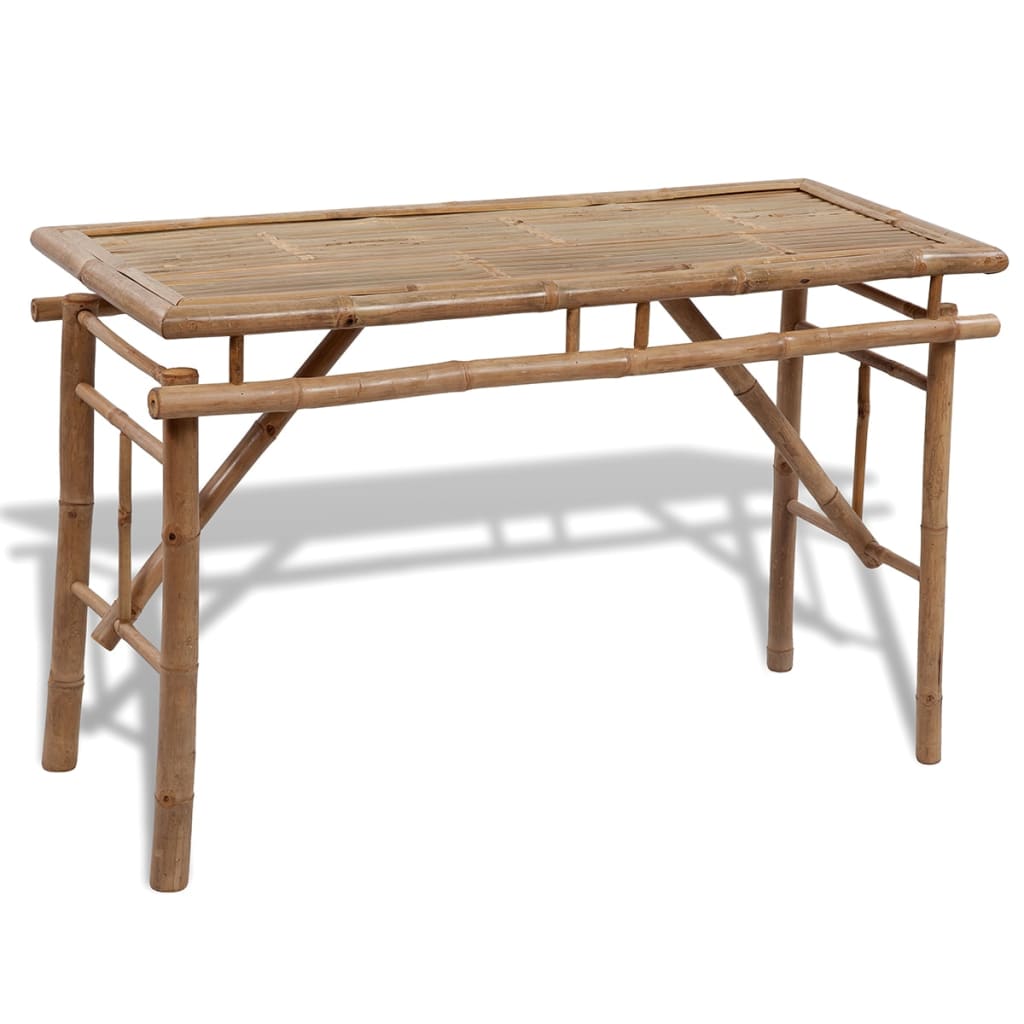 Detail van de vidaXL bamboe biertafel in natuurlijk bruin, zijaanzicht met ingeklapt frame.