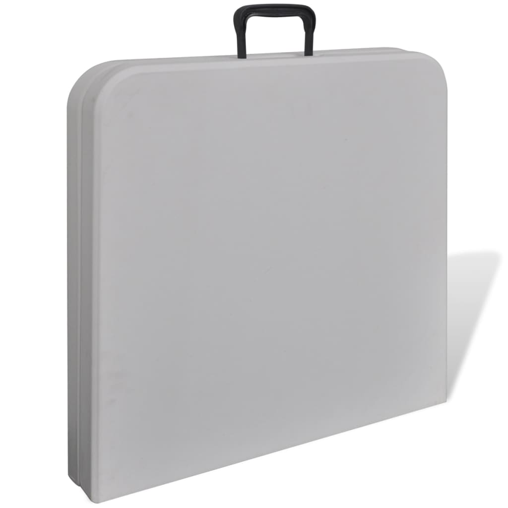 Witte vidaXL klaptafel, ingeklapt met handvat voor eenvoudig vervoer.