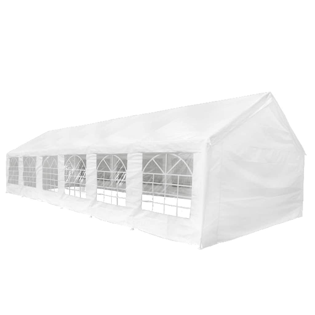 Zijaanzicht van de vidaXL partytent 12x6 m wit met grote ramen.