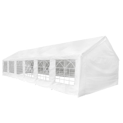 Zijaanzicht van de vidaXL partytent 12x6 m wit met grote ramen.