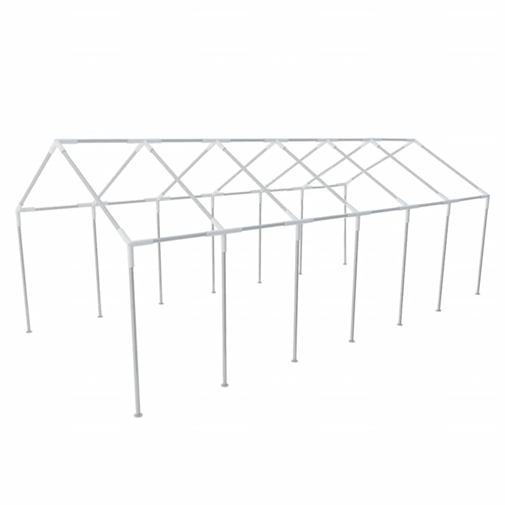 Detail van het stevige roestvrijstalen frame van de vidaXL partytent 12x6 m.