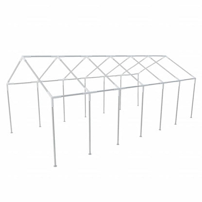 Detail van het stevige roestvrijstalen frame van de vidaXL partytent 12x6 m.