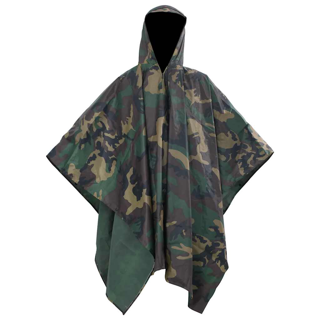 vidaXL waterdichte camouflage regenponcho met capuchon voor kamperen en wandelen