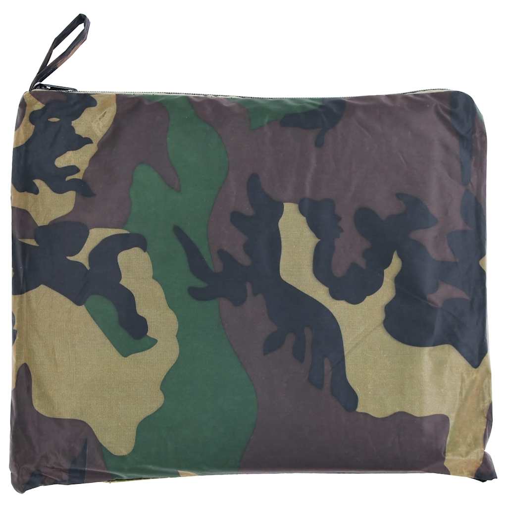 Camouflage vidaXL regenponcho opgevouwen in een compacte tas met rits.