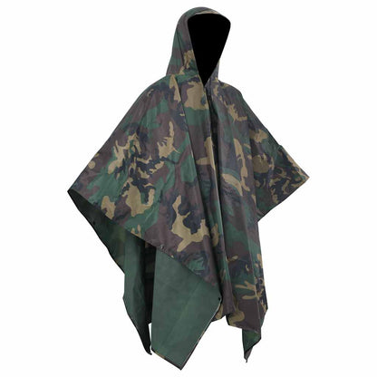 Camouflage vidaXL regenponcho met capuchon, zijaanzicht van het ontwerp.