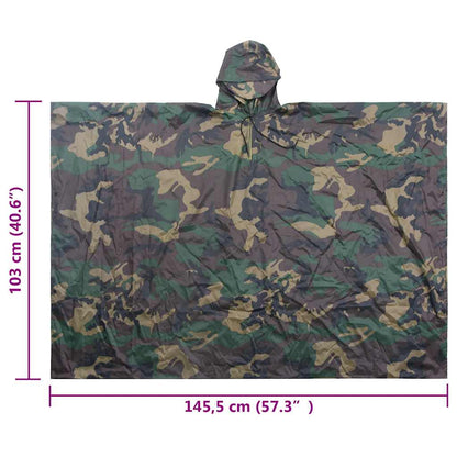 Detail van de vidaXL waterdichte camouflage regenponcho met capuchon en ruime afmetingen.