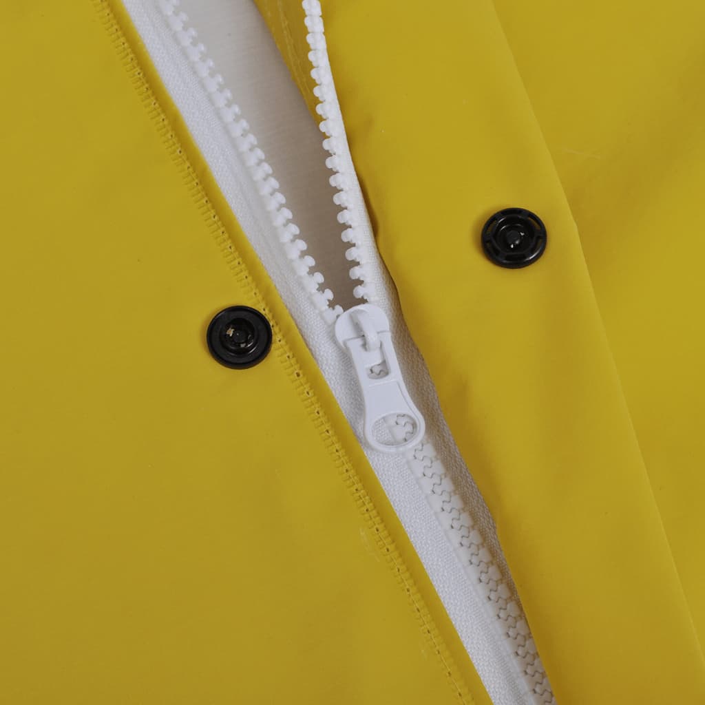 Detail van de gele vidaXL regenjas met rits en knopen aan de voorkant.