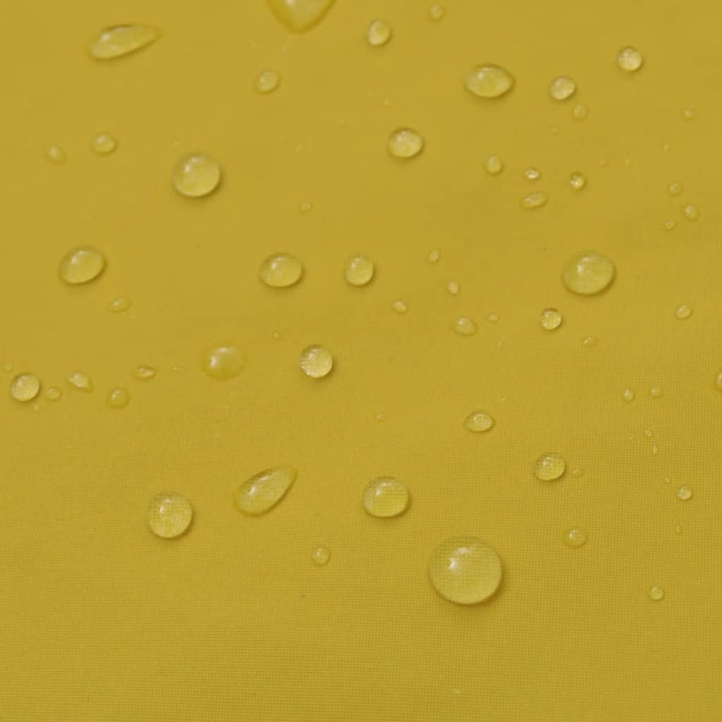 Detail van de waterdichte gele stof van de vidaXL regenjas met druppels.