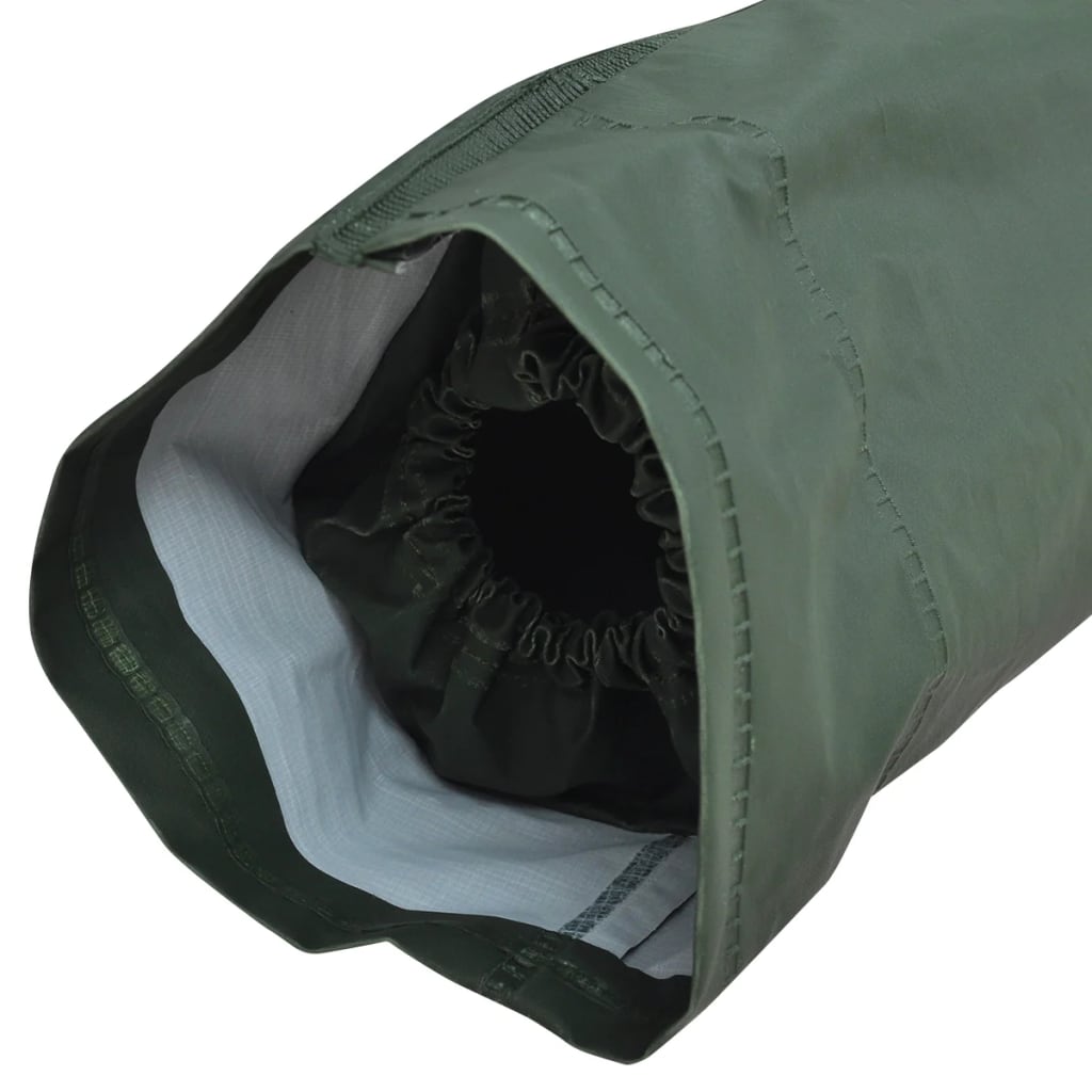 Detail van de capuchon van het vidaXL regenpak in groen met trekkoord.