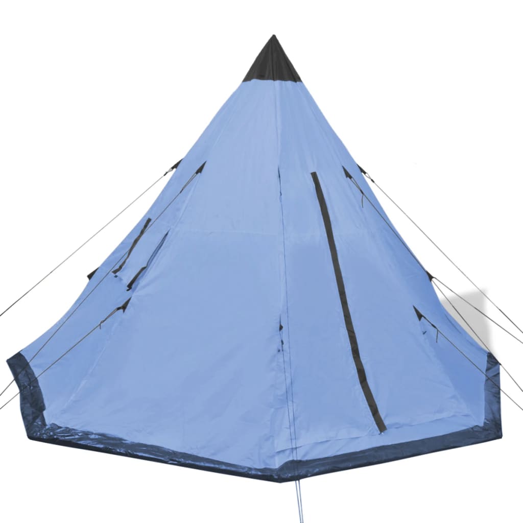 Detail van de blauwe vidaXL 4-persoons tent met tipi-vorm en zwarte top.