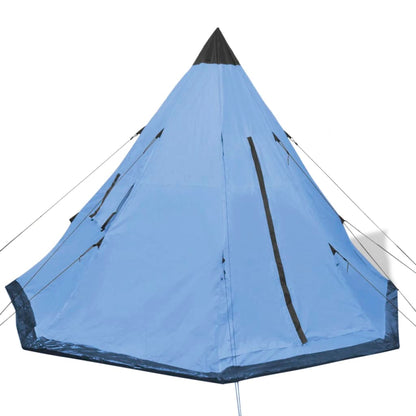 Detail van de blauwe vidaXL 4-persoons tent met tipi-vorm en zwarte top.
