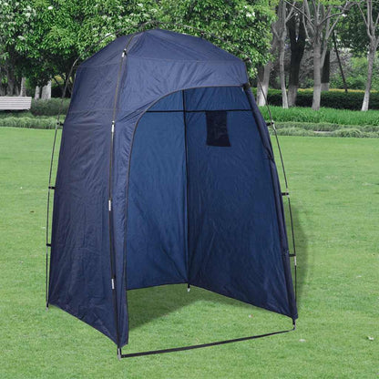 Blauwe vidaXL douchetent met overdekt dak, ideaal voor privacy op de camping.