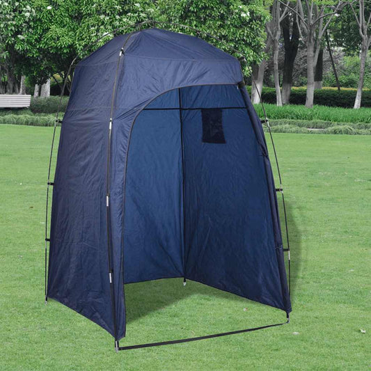 Blauwe vidaXL douchetent met overdekt dak, ideaal voor privacy op de camping.