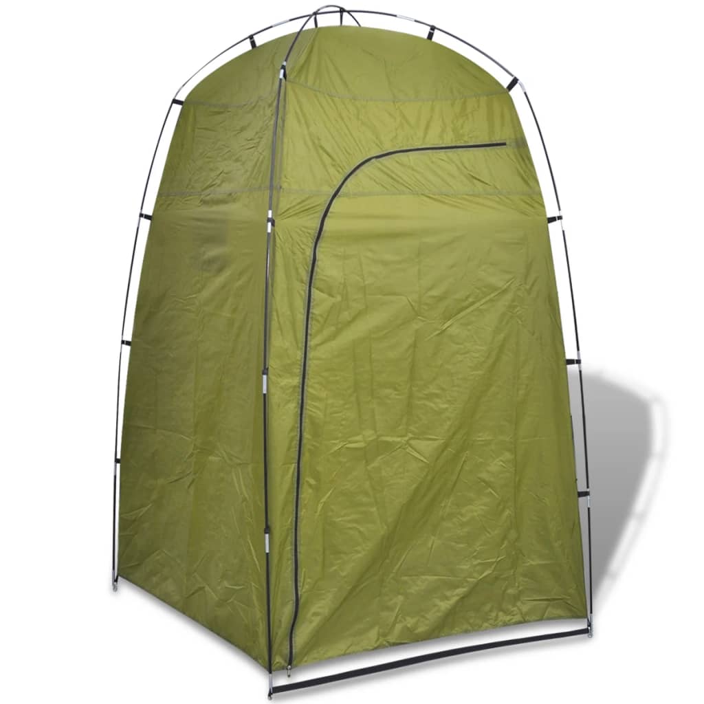 Zijaanzicht van de vidaXL groene douche-/omkleedtent met gesloten ingang.