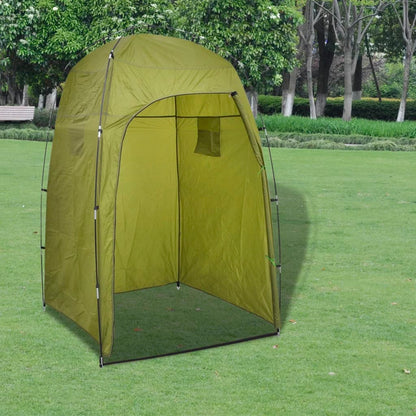 Groene vidaXL douche-/WC-/omkleedtent met opbergvakken in een park.
