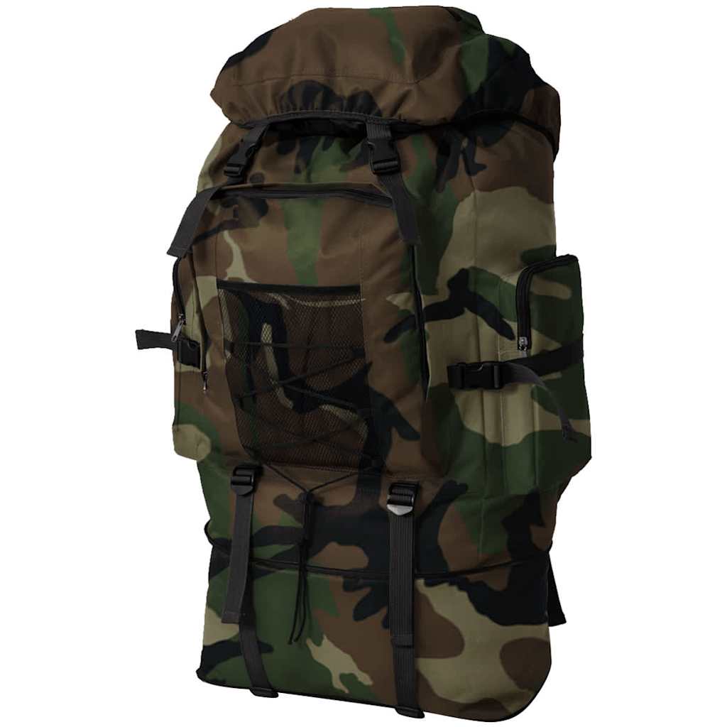 VidaXL legerstijl rugzak XXL 100 L in camouflage met ruime opbergruimte en comfortabele banden.