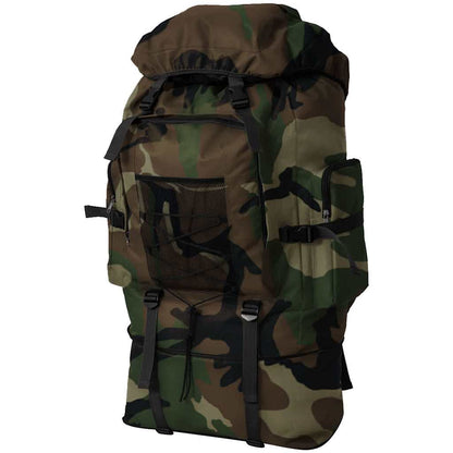 VidaXL legerstijl rugzak XXL 100 L in camouflage met ruime opbergruimte en comfortabele banden.