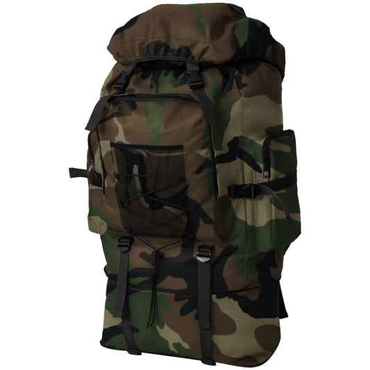 VidaXL legerstijl rugzak XXL 100 L in camouflage met ruime opbergruimte en comfortabele banden.