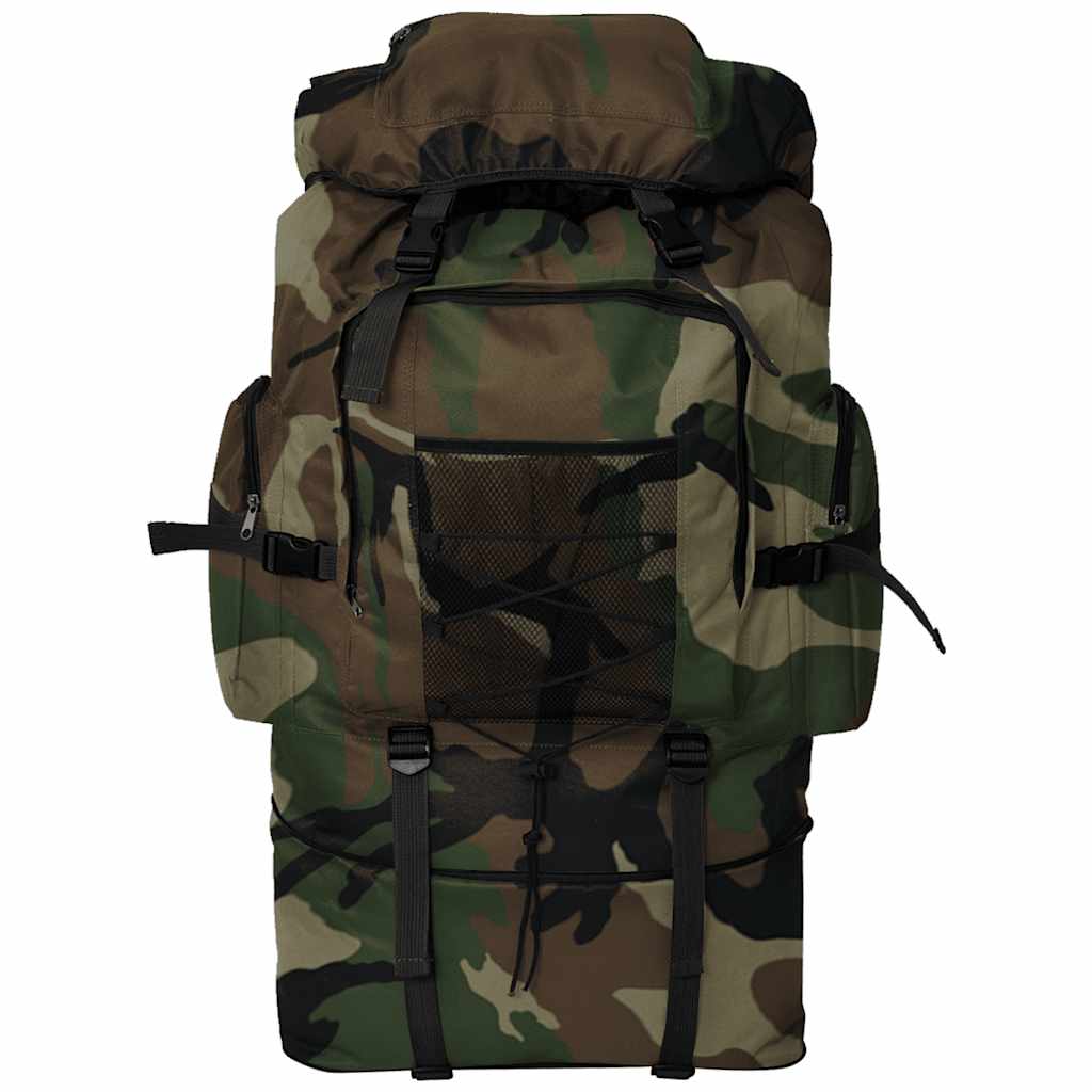 Detail van de vidaXL legerstijl rugzak in camouflage met opbergvakken en verstelbare banden.