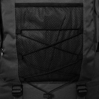 Detail van de achterzijde van de vidaXL legerstijl rugzak met elastische opbergnet.