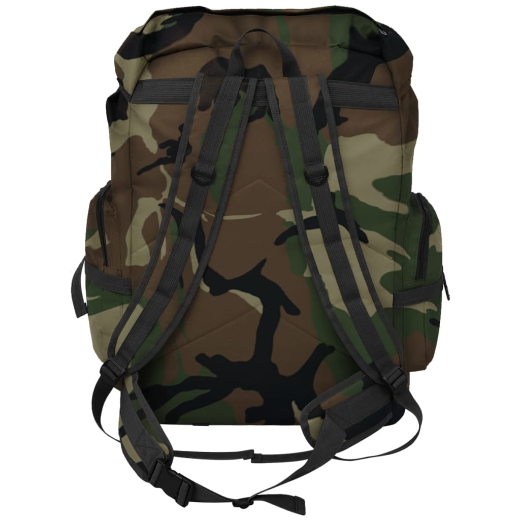 Detail van de camouflage rugzak vidaXL met comfortabele schouderbanden en stevige achterkant.