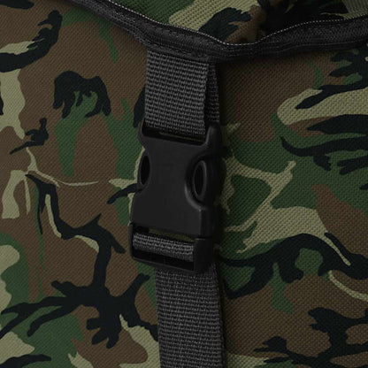 Detail van de camouflageprint en sluiting van de vidaXL legerstijl rugzak.