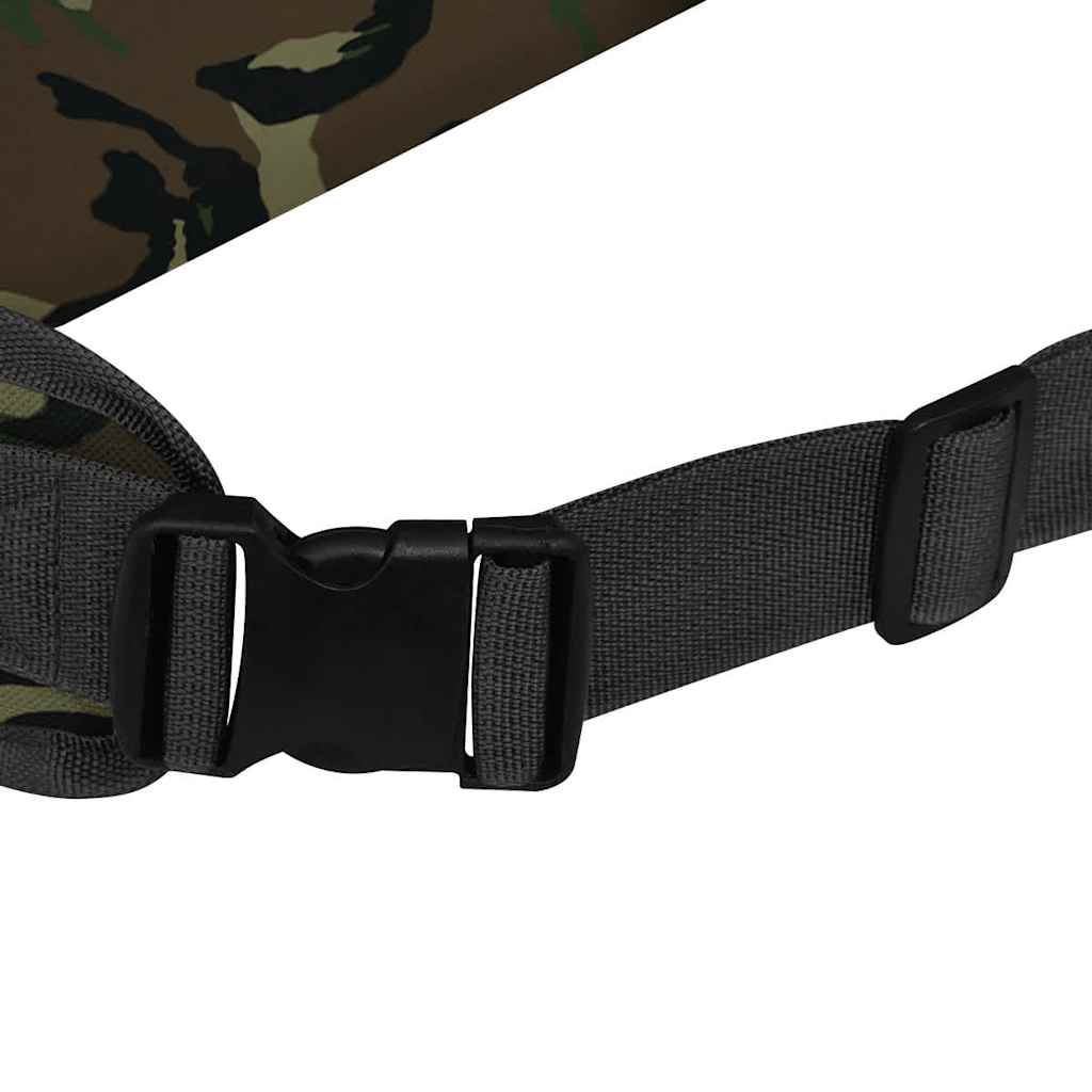 Detail van de verstelbare schouderband met camouflageprint van de vidaXL rugzak.
