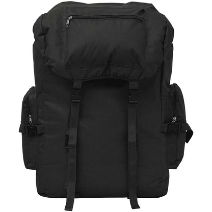 Zwart vidaXL legerstijl rugzak met grote bovenklep en zijvakken, vooraanzicht.