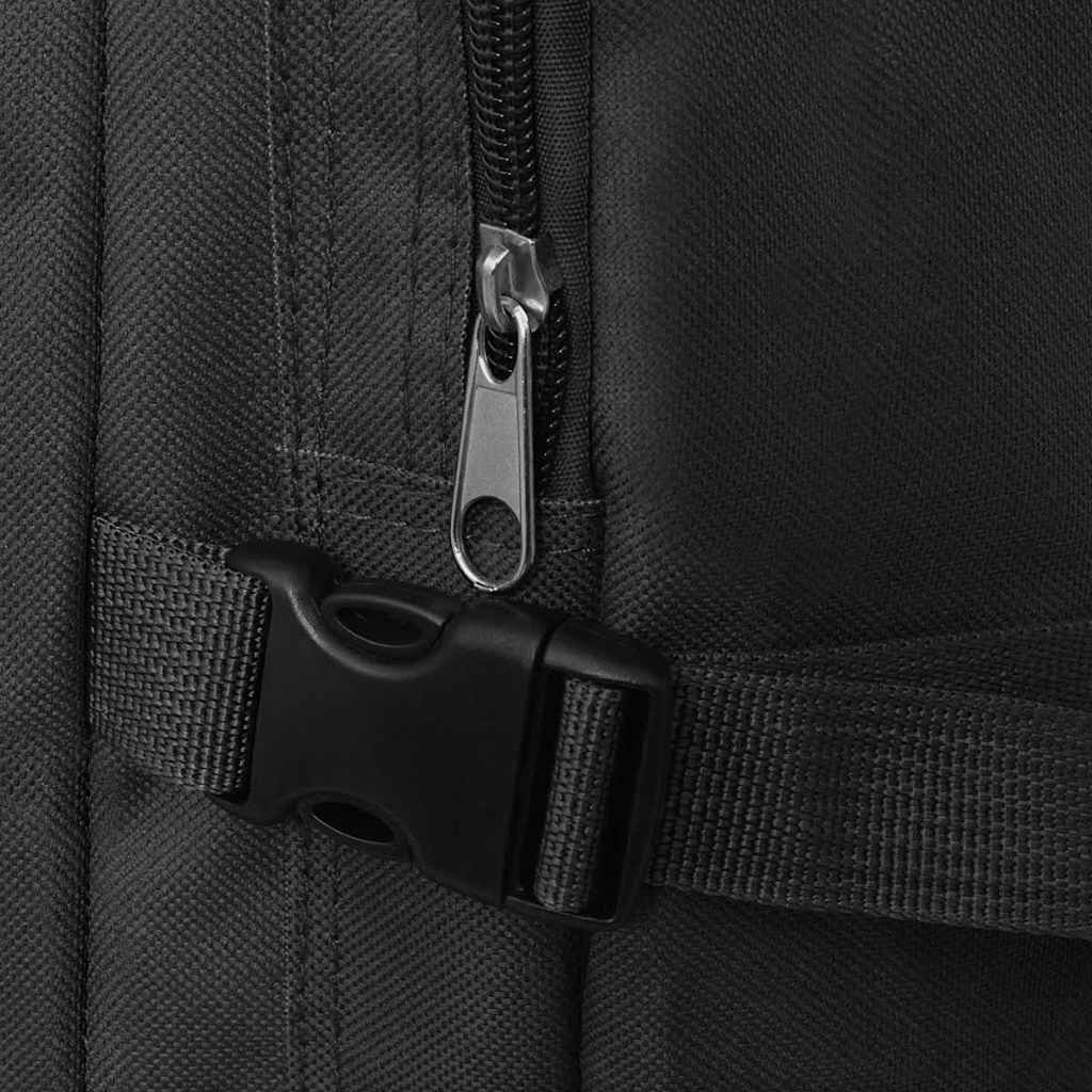 Detail van de stevige rits en sluiting van de vidaXL legerstijl rugzak in zwart.