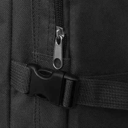 Detail van de stevige rits en sluiting van de vidaXL legerstijl rugzak in zwart.