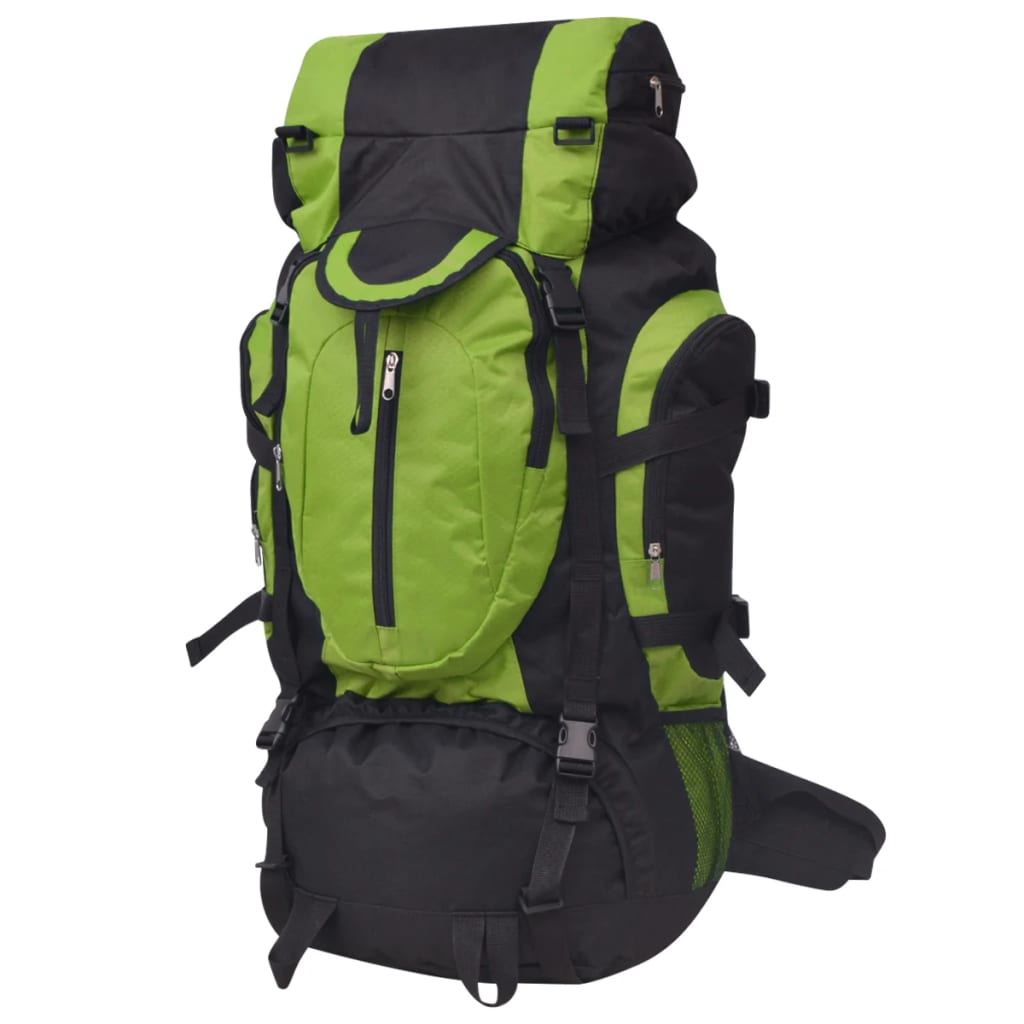 vidaXL Rugzak hiking XXL 75 L in zwart en groen, met meerdere opbergvakken en stevige gespen.