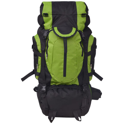 Detail van de vidaXL Rugzak hiking XXL 75 L in zwart en groen, met stevige gespen en opbergvakken.