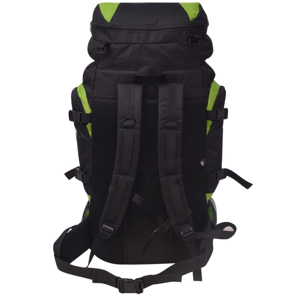 Zwart-groene vidaXL Rugzak hiking XXL met stevige schouderbanden en ventilatiepanelen.