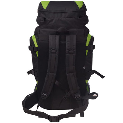 Zwart-groene vidaXL Rugzak hiking XXL met stevige schouderbanden en ventilatiepanelen.