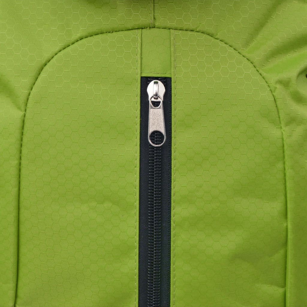 Detail van de groene vidaXL Rugzak hiking met een stevige rits en hexagonale structuur.