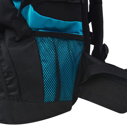 Detail van de zijzak met netstof en blauwe binnenvoering van de vidaXL hiking XXL rugzak.