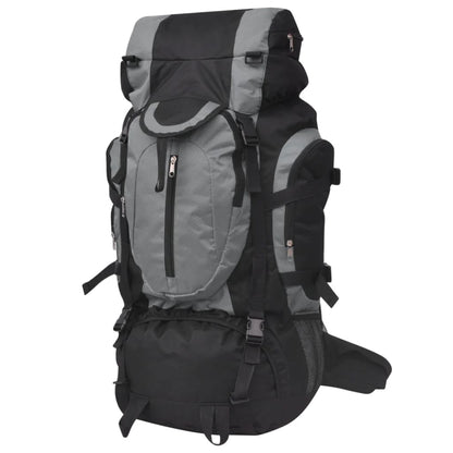 vidaXL hiking XXL rugzak van 75 liter in zwart en grijs, vooraanzicht met meerdere vakken.