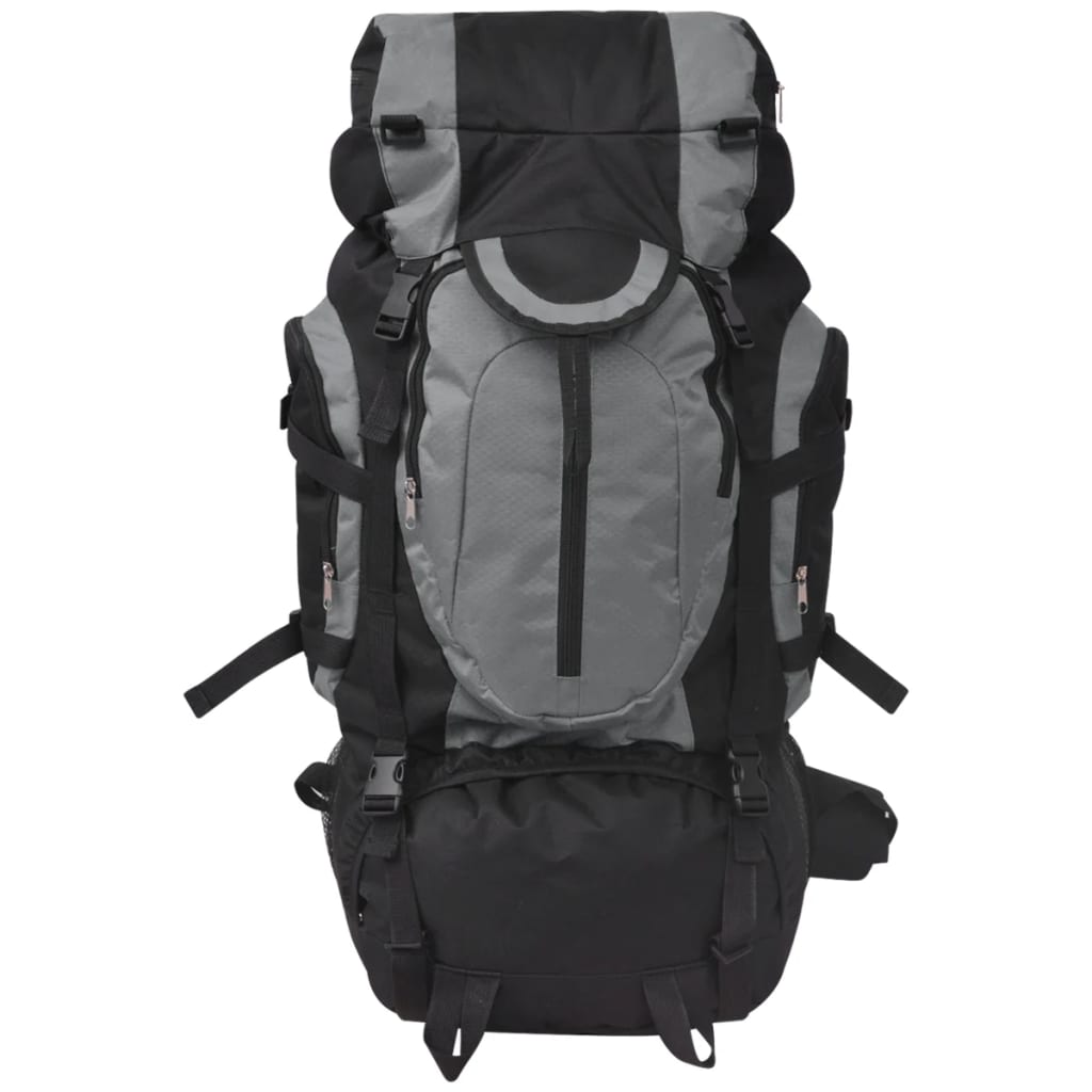 Detail van de vidaXL hiking XXL rugzak in zwart en grijs, met diverse opbergvakken en verstelbare schouderbanden.