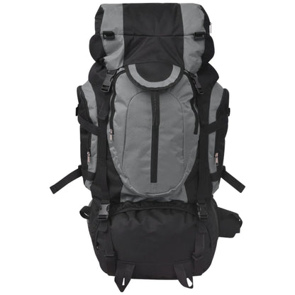 Detail van de vidaXL hiking XXL rugzak in zwart en grijs, met diverse opbergvakken en verstelbare schouderbanden.