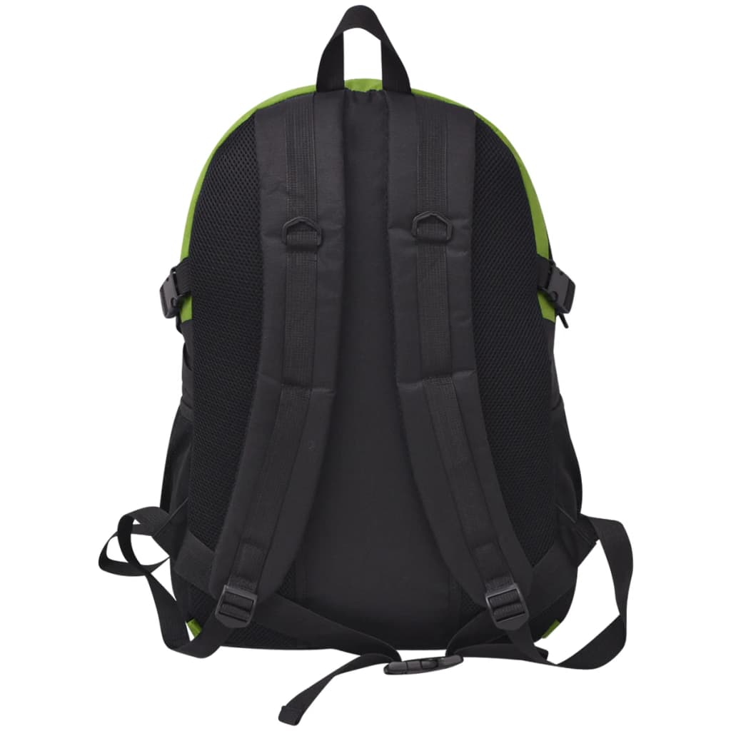 Achterzijde van de vidaXL Hiking rugzak met zwarte en groene details en verstelbare schouderbanden.