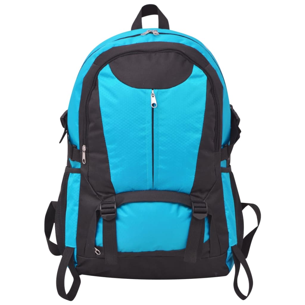 Detail van de vidaXL Hiking rugzak in zwart en blauw met gevoerde schouderbanden.