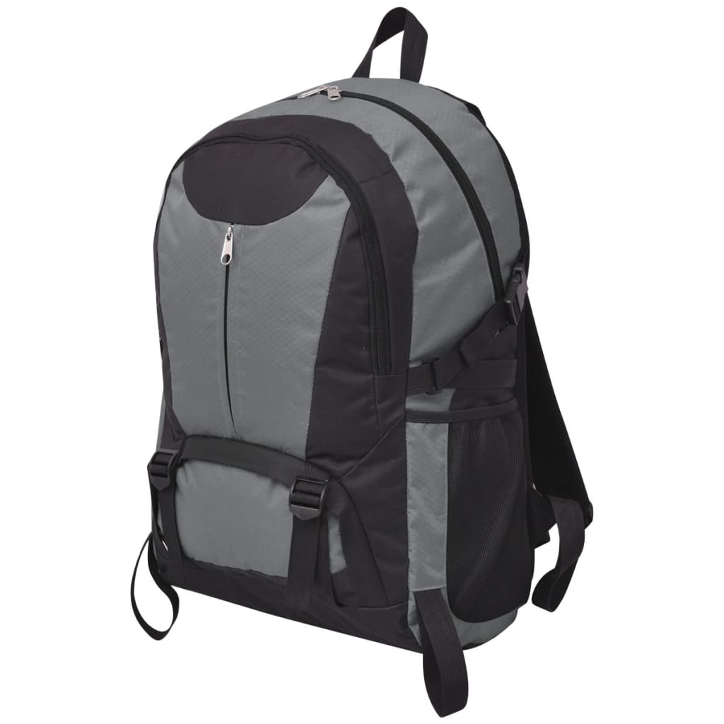 Zijaanzicht van de vidaXL hikingrugzak 40 L in zwart en grijs, met praktische opbergvakken.
