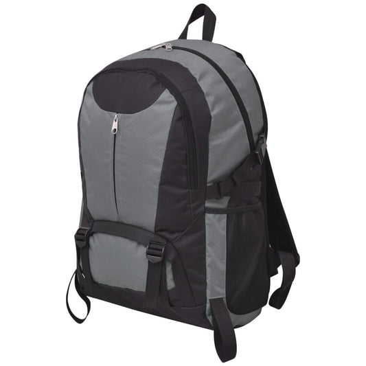 Zijaanzicht van de vidaXL hikingrugzak 40 L in zwart en grijs, met praktische opbergvakken.