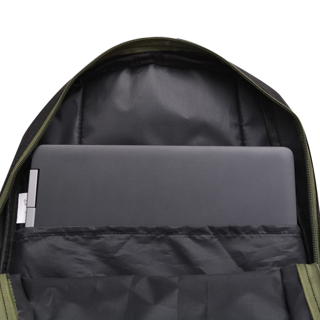 Detail van de binnenkant van de vidaXL rugzak met een laptopvak en zwart interieur.
