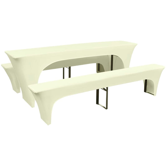 Crèmekleurige vidaXL hoes voor biertafel en banken, elegant en stretchstof.
