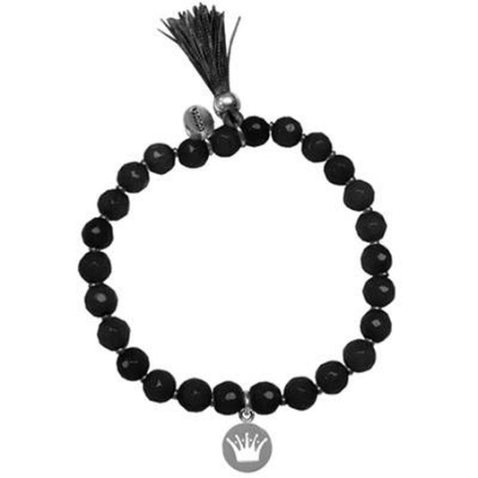 Zwarte CO88 Collection armband voor dames met elegante kralen en een hangertje.