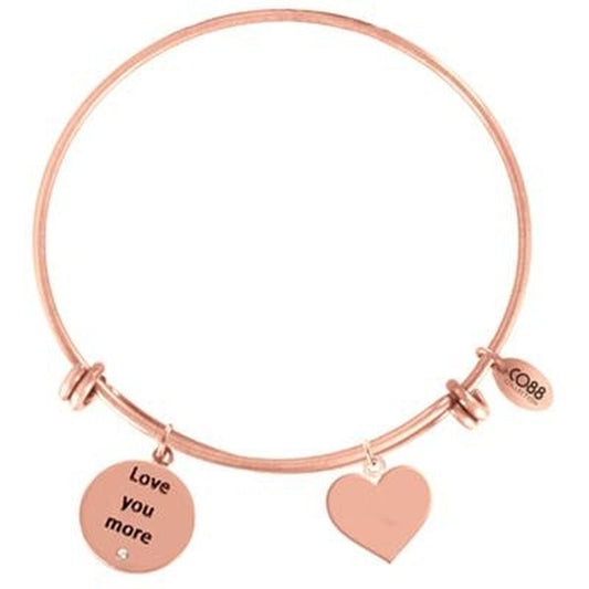 Roze gouden CO88 Collection armband met hart- en tekstbedel "Love you more".
