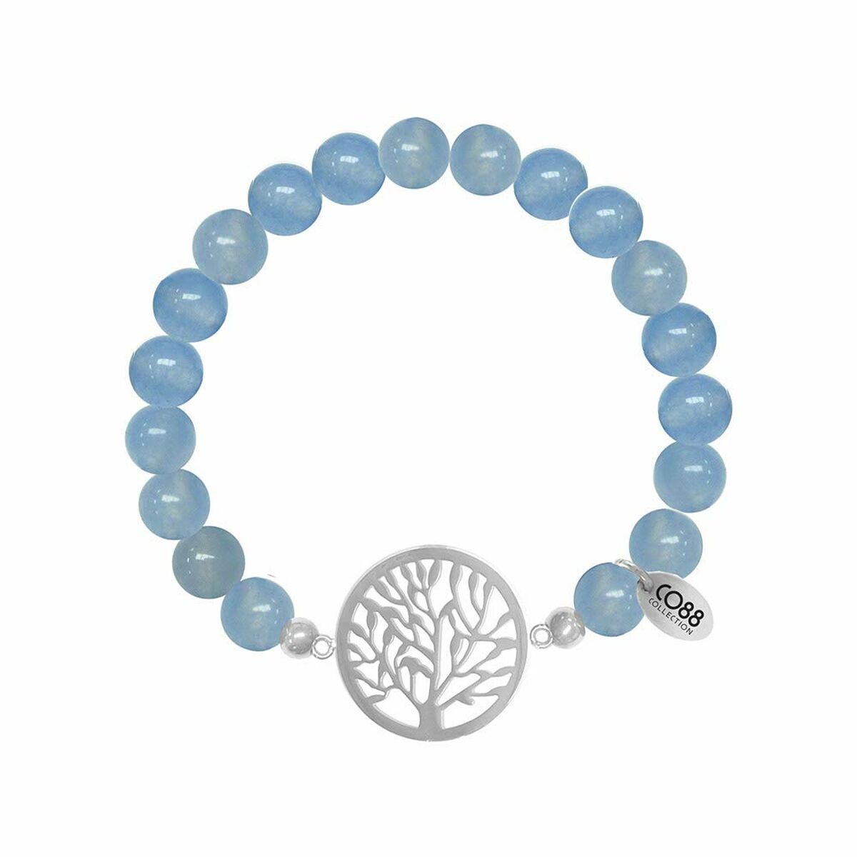 Detail van de CO88 Collection armband in blauw met een zilveren boomhanger.