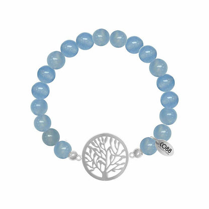 Detail van de CO88 Collection armband in blauw met een zilveren boomhanger.
